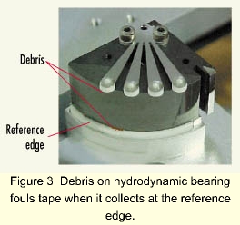Photo of debris on a hydrodynamic bearing